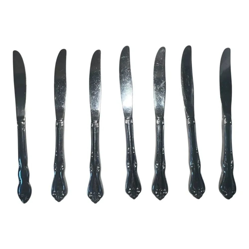 Oneida Set of 8 Briarwood & Arbor Rose Dinner Knives Stainless Silver Flatware